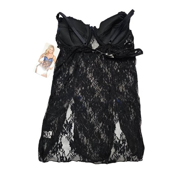 Shirley of Hollywood Intimates New Lace Net Black And Blue Nighty Lingerie Set - Picture 4 of 11